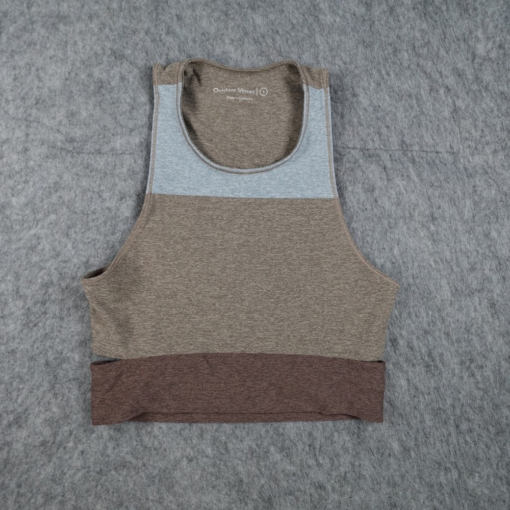 Outdoor Voices Top Women Small Brown Tri Tone Slashback Cutout Open Back Crop
